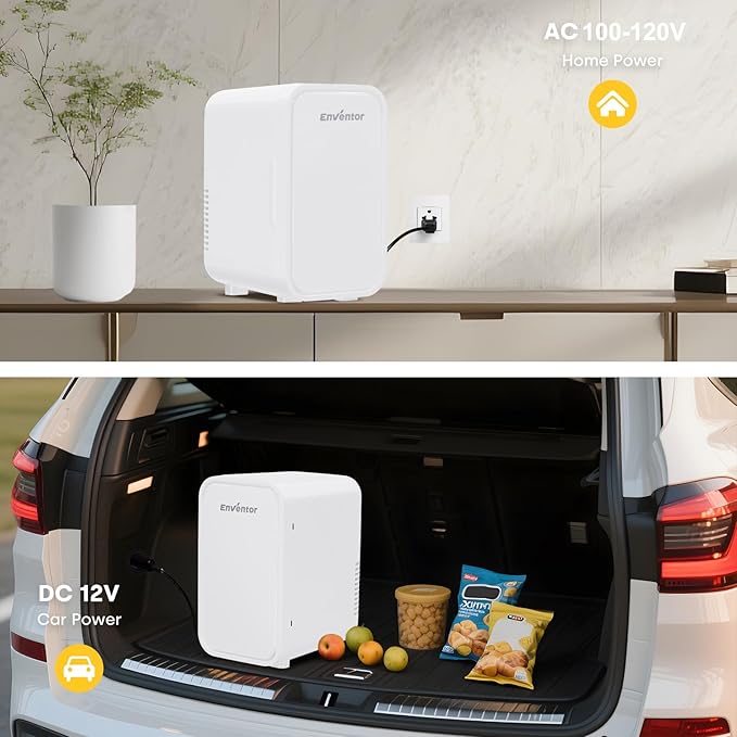Enventor Mini Refrigerator, 6L/ 8 Can Compact Skincare Fridge AC+DC Power Cooler & Warmer Small Refrigerator for Bedroom, Skincare, Makeup, Cosmetics, Car, Office (White)