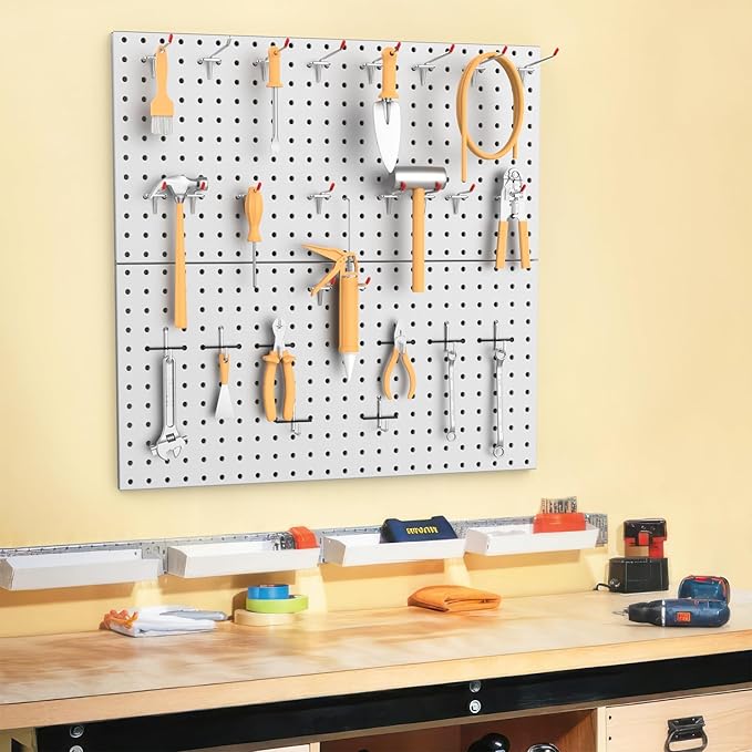 WALMANN Metal Pegboard Panels for Wall Garage Tools Pegboard for Garage, Workbench, Peg Board Tool Organizer Board(Pack of 2, Grey)