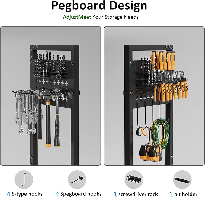 Power Tool Organizer Rolling Cart with 8 Charger Outlets, Heavy Duty Mobile Tool Storage Cart, 5 Tier Garage Organizer with Drill Holder, All-in-One Workshop Utility Cart on Wheels