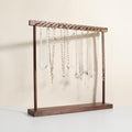 GemeShou Large necklace hanger shelf with 17 copper bars, Wooden jewelry storage organizer rack for hanger necklace bracelet, necklace display stand for boutique store【Walnut】