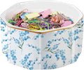 Ceramic Paper Clip Holder Gold Line Paper Clip Dispenser Organizer for Desk Cute Floral Pattern Office Binder Clip Holder Bobby Pin and Hair Clip Holder Gift for Office Blue Flowers