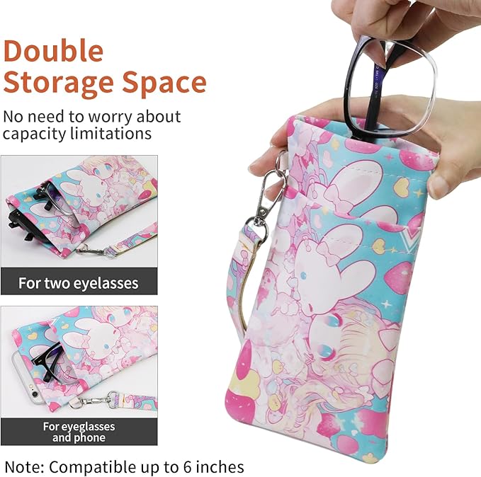 Double Eyeglass Case Soft Dual Glasses Case for Women Men Travel Squeeze Top Sunglasses Cases Eyeglasses Pouch