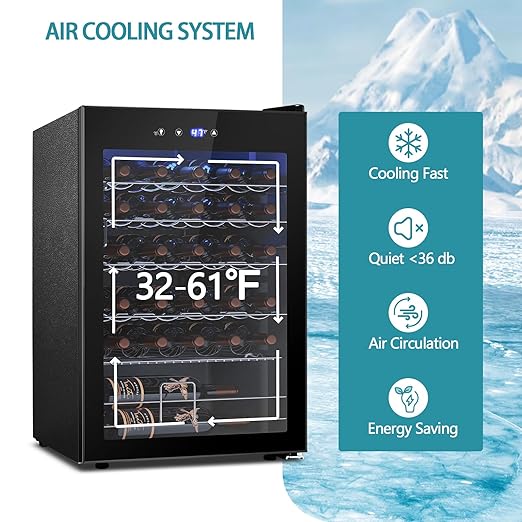 COWSAR 37 Bottle Wine Fridge, Freestanding Commercial Beverage Refrigerator with Smart Temp Control, 4.45 Cu.Ft Mini Fridge Wine Cooler with Child Lock& Wavy Wire Shelves for Kitchen Bar, Black