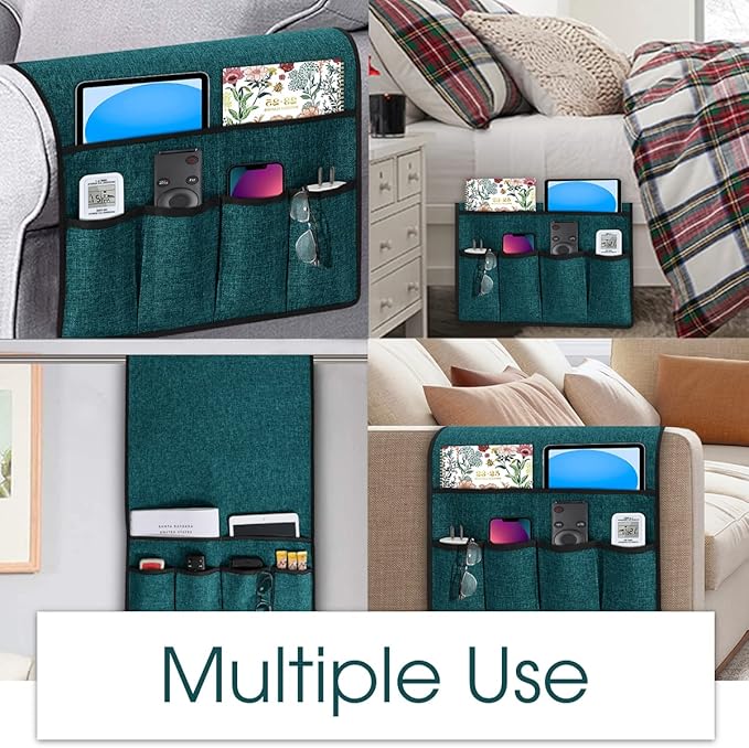 Joywell Remote Caddy Organizer Armchair Caddy for Recliner Sofa Armrest Organizer Remote Control Holder for Couch with 6 Pocket Storage for Magazine, Tablet, Phone, iPad, Dark Teal
