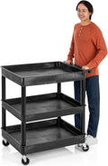 Stand Steady Tubstr Large 3 Shelf Utility Cart | Heavy Duty, Black HDPE & PVC, Holds Up to 300 lbs. | Storage & Rolling Tool Cart for School, Office, Garage & Warehouse