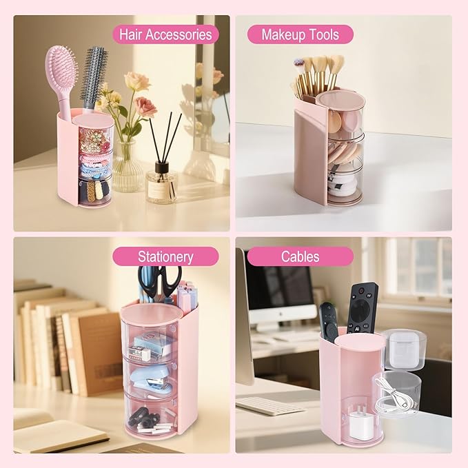 Hair Accessory Organizer, hair brush organizer, 3-Layer Clear Hair Accessories Organizer Rotatable Small Jewelry Box for Clip Earring Necklaces, The Latest Gift for A Girl. (white)