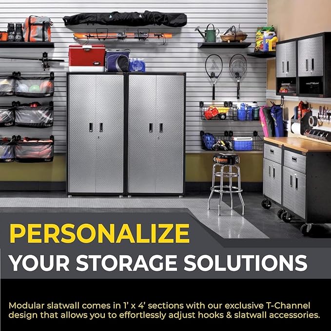 DLDIRECT 96" X 48" - Slatwall Panel Garage Organizer: Heavy Duty Wall Mounted PVC Rack, Interlocking Slat Paneling for Garage Storage, Slotwall Board, Shelves System