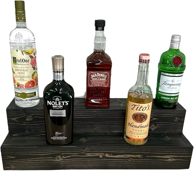 Tiered Bottle Shelf | 2 Tier Liquor Bottle Display | Bar Organization | Wine Shelf | Black (18")