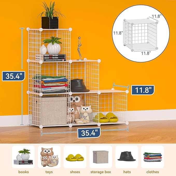 TUMUCUTE Closet Organizer, Organizers and Storage,Cabinet Metal Shelf Rack Storage Shelves Bookshelf,Toy Organizers and Storage Bins (6-Cube, White)
