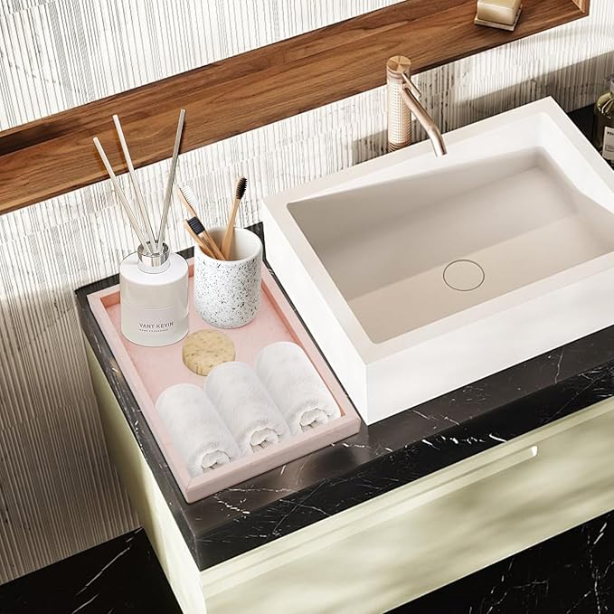 Real Natural Marble Tray for Bathroom, Vanity, Kitchen and Desktop, Rectangle Genuine Marble Stone Tray for Jewelry, Cosmetics, Candles, Lotion, Perfume and Home Decor
