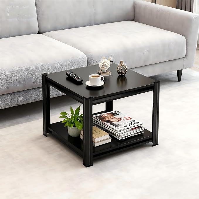 2-Tier End Table, Sofa Side Table for Small Space with Storage Shelf, Couch Table & Nightstand for Living Room, Bedroom, Office,32''H×14''W''D×12''D