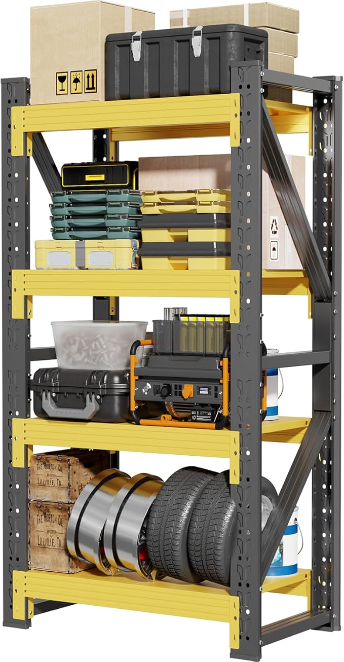42" W Garage Shelving,4-Tier Heavy Duty Storage Shelves Unit with Adjustable Metal Shelf for Warehouse,Basement,Workshop,3400LBS,42" W x 20" D x 79" H,Black&Yellow