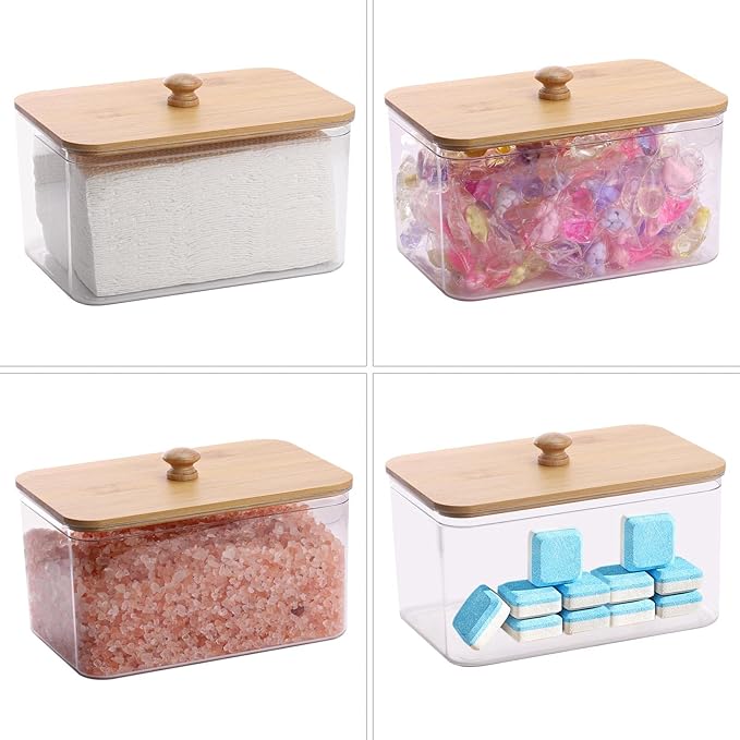 Tbestmax Acrylic Dryer Sheet Holder Container for Laundry Room Dryer Sheet Dispenser with Bamboo Lid