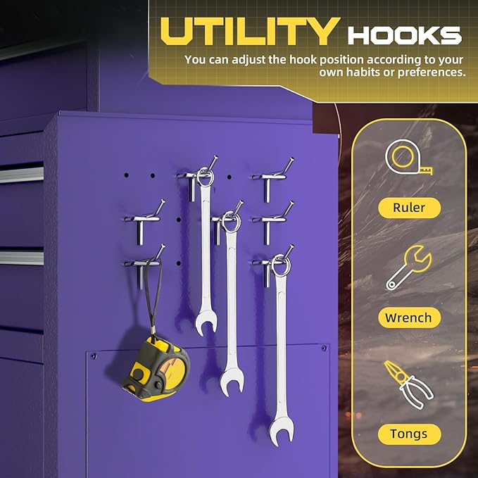 8-Drawer Rolling Tool Chest with Lock, Detachable Tool Cabinet Cart with Wheels, High-Capacity Mechanic Tool Organizer for Garage Workshop Warehouse Storage(Purple)