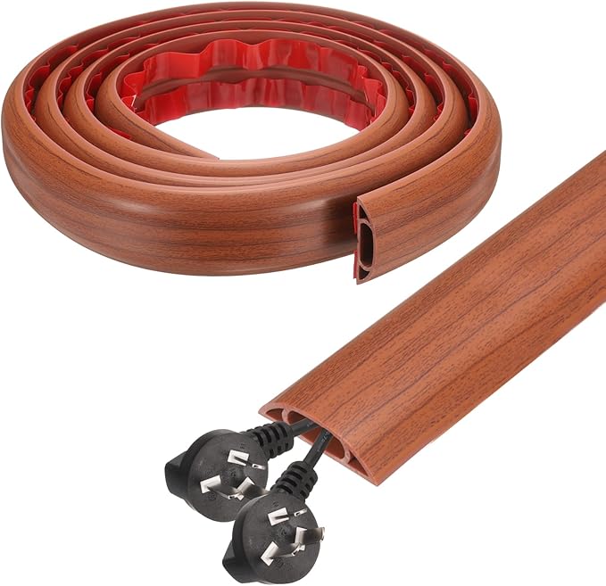HARFINGTON 6ft Cord Cover Floor W0.6 x H0.33 Inner Channel PVC Hide Extension Cable Floor Wire Hider Wire Covers Protector for Prevent Cable Trips Cables Management, Wood Brown
