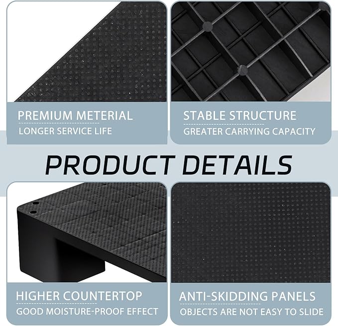 1 Pcs Plastic Pallet for Basement Storage Easy Stack Lightweight Floor Pallet Display Flooring Room Supermarket Christmas, Support up to 2000 Lbs (20'' L X 20'' W X 4.7'' H,Black)
