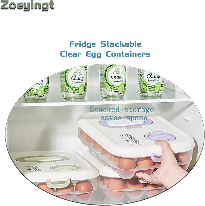Egg Organizers for Refrigerator with Lids and Handle Home Kitchen Essentials Fridge Stackable Countertop Portable Clear Egg Containers Reusable and Storage for Keep Fresh -Pack of 2-