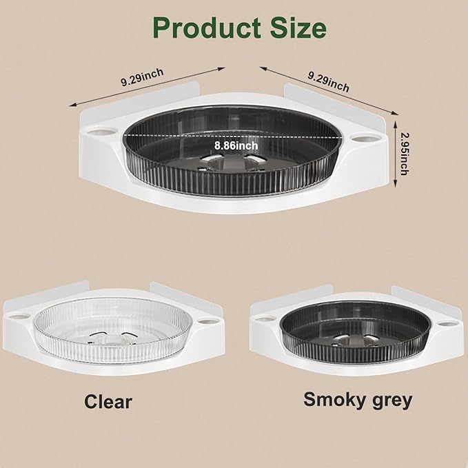 360 Rotating Makeup Organizer Spinning Bathroom Organizer 1 Pack Corner Storage Organizer with Hooks for Perfume Lotion Skincare Organizer Countertop Kitchen Storage(Smoky Grey)