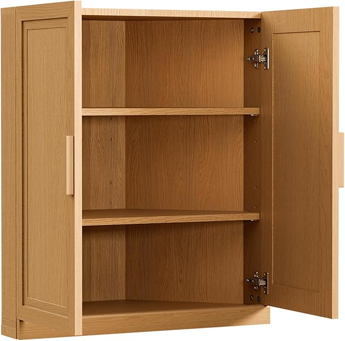 Casaphoria Farmhouse Corner Cabinet, Wooden Corner Storage Cabinet with Adjustable Shelves, Narrow Storage Organizer for Small Space, 36" H x 31" W x 16" D, 51Lb, Oak