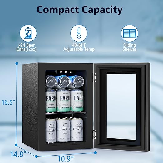 COWSAR Commercial Beverage Refrigerator 24-Can Mini Fridge, Countertop Wine Cooler Small Adjustable Digital Thermostat, LED Light, Freestanding Countertop Drink Refrigerator for Home, Bar & Office