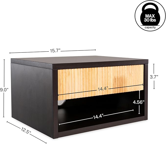 JONATHAN Y NST2001A Elise 15.71" Classic Contemporary Floating Wall Mounted Nightstand with Soft-Close Tambour Drawer and Cable Hole, Black/Light Oak