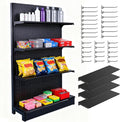 Pegboard Display Stand, Retail Shelving Wall Display with Extra 30 Pieces Hooks, Standing Peg Board Display with 4 pcs Single Side Board Panels, for Supermarket, Grocery Stores, Black