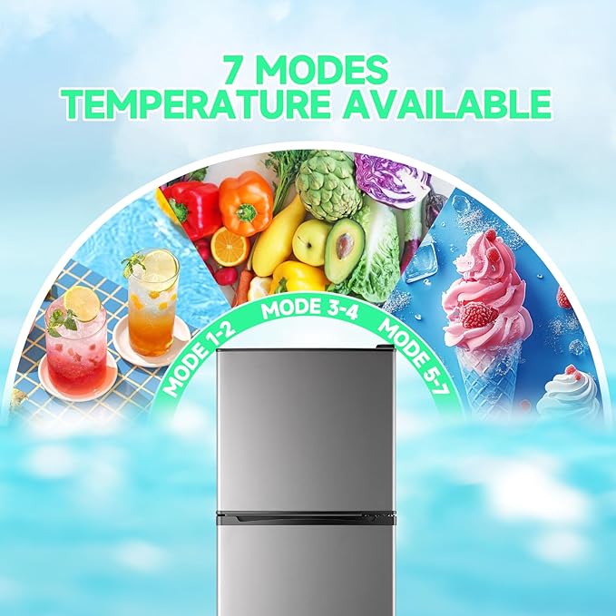 5.0 Cu.ft Mini Refrigerator with Freezer Small Fridge Drink Holder Double Door Refrigerator Adjustable Glass Shelves for Home,Apartment,Office Silver