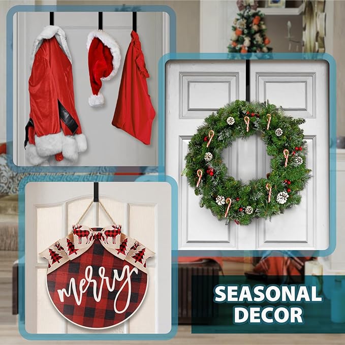 Over The Door Hooks 14”, 4 Pack Upgraded Widen Hanger Hook Fits 1-3/4” & 1-3/8”Door Widths, Z-Shaped Wreath Sturdy for Hanging Wreaths, Hats, and Clothes (Black)