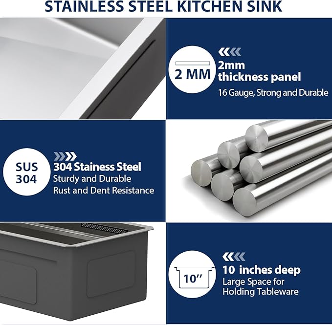 Lordear 30 Inch Undermount Waterfall Kitchen Sink - 30 Inch Undermount Kitchen Sinks Workstation 16 Gauge Single Bowl Handmade Under Counter Smart Kitchen Sink