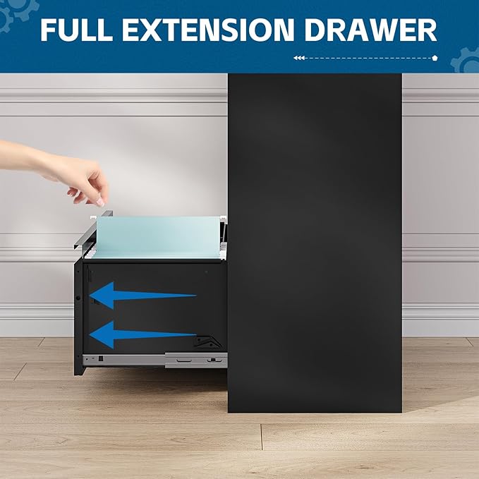 2-Drawer Metal File Cabinet, Lateral Vertical Filing Cabinets for Home Office, Locking File Cabinet with Storage Shelves, Legal/Letter/A4 Size Office File Cabinets (Black, Assemble Required)