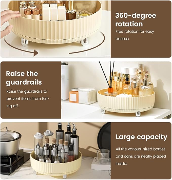 Rotating Makeup Organizer, 8.7 Inch Large Capacity Vanity Tray for Perfume & Cosmetics, Plastic