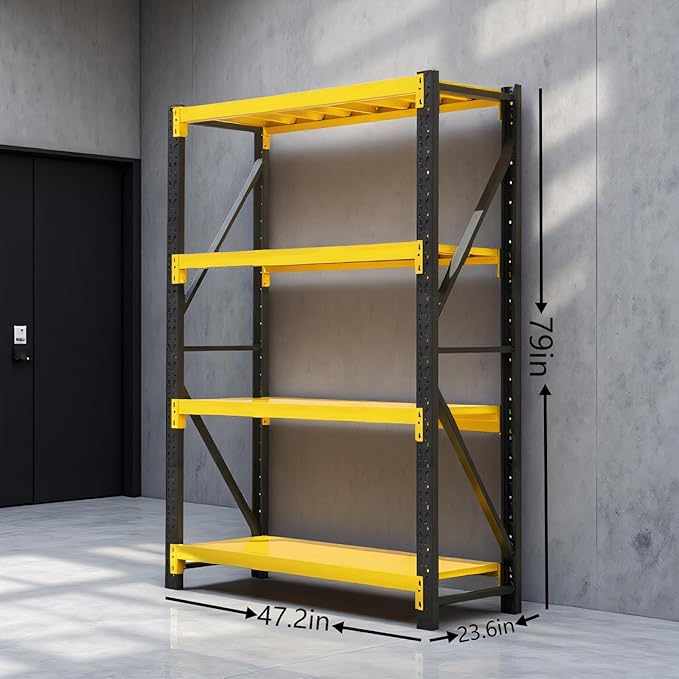 torage Shelves,Garage Shelving Heavy Duty Metal Adjustable Garage Shelves, Shelving Units Industrial Shelving for Warehouse(Yellow and Black, W47.2*D23.6*H78.7)