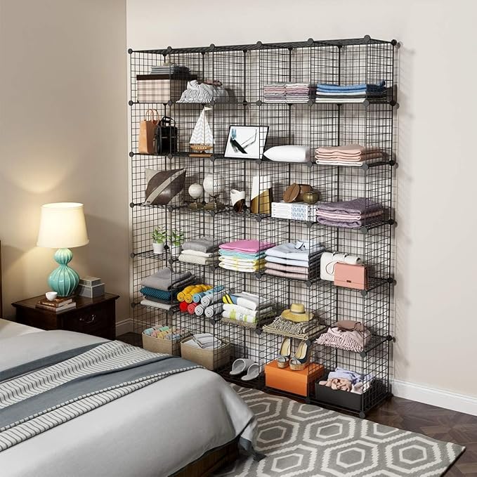 Metal Grid 14"x14" Wire Cube Storage - 30 - Cube Modular Shelving Unit, Stackable Bookcase for Office, Bedroom & Living Room