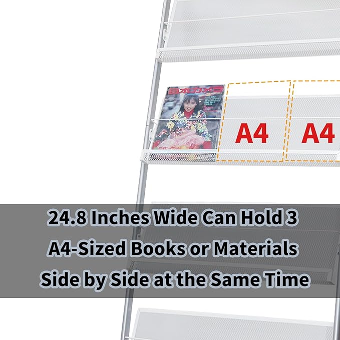 Floor Standing Magazine Rack, 4 Tier Document Display Rack, Suitable for Exhibitions Libraries Waiting Rooms Shopping Malls (Silver)