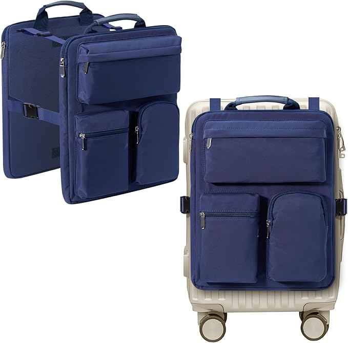 Over Luggage Organizer Bag for Suitcase with Multi Pockets, 16”Laptop Bag with Handle, Portable Travel Organizer Bags for Luggage with Adjustable Strap, Tote Carry Bag for Men Women(Navy Blue)