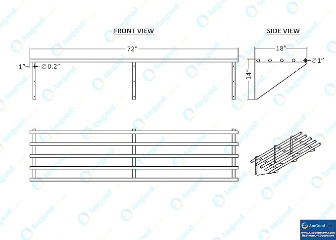 AmGood 18 in. x 72 in. NSF Stainless Steel Tubular Wall Shelf | Heavy-Duty Metal Shelving for Appliances & Equipment | Ideal for Kitchen, Restaurant, Garage, Laundry, Utility Room