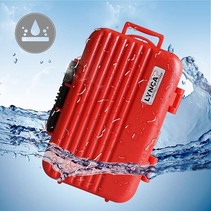 LYNCA 24 Slots Camera Memory Card Case Holder Water-Resistant Anti-Shock SD Card Case Holder Wallet for 8 SD Cards 4 CF Cards 12 Micro SD/TF Cards Storage Box, Compact Memory Cards Wallet (Red)