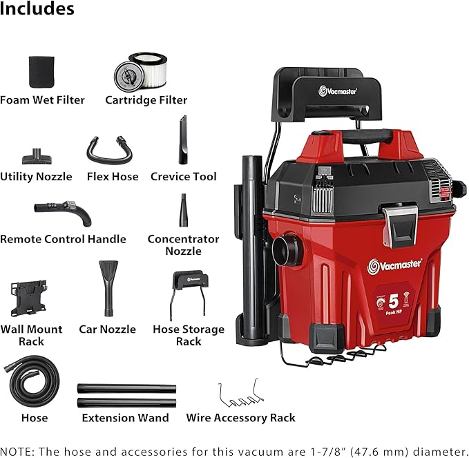 Vacmaster 5-Gallon* 5 Peak HP† Remote Control Wall Mount Wet/Dry Vac – VWMB508 1101
