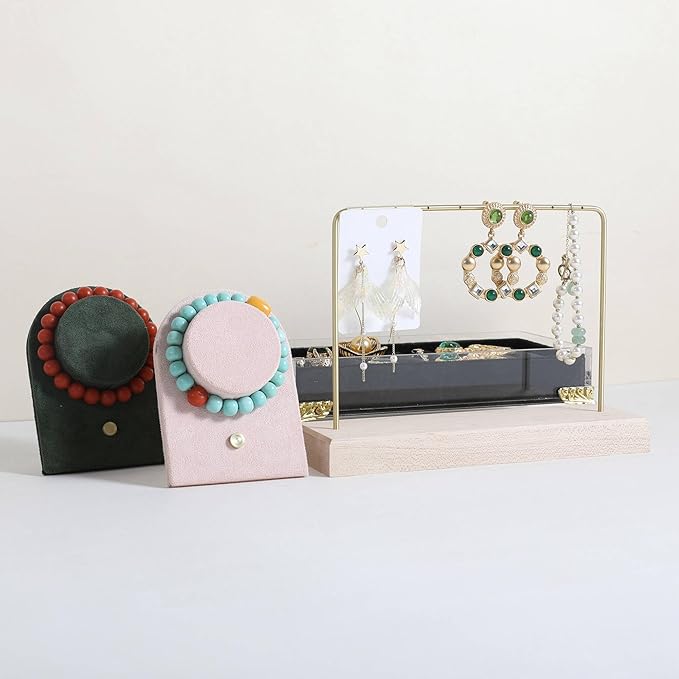 GemeShou Maple Earring holder for selling, Brass earring stands and displays for show, Wood Jewelry Storage hanging shelf for Girl Woman【U Shelf-Maple】