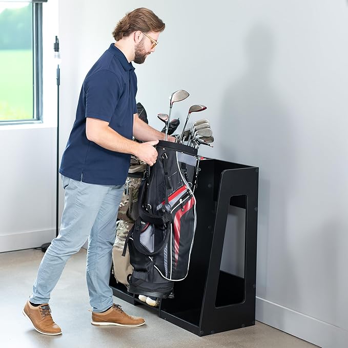 Life Finds Golf Bag Organizer, Storage Holder for Garage with 2 Side Compartments, 3 Middle Cubbies, and More, Black, LF-GBS1