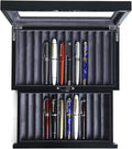 Wood Pen Display case 24 Slot Fountain Pen Box Storage Organizer with Drawer, Top Glass Window Pen Collection Display Case