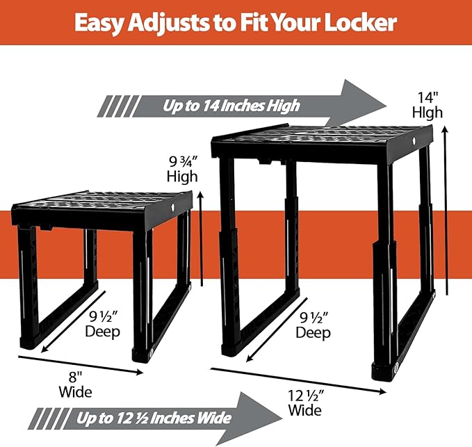 Locker Organizer Shelf， Adjustable Width and Height , Ideal Locker for School, Office, and Gym Lockers (Blue 2 Pack)