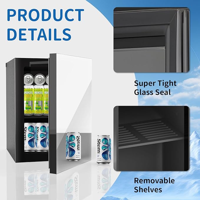 Mini Fridge with Mirror Door - Adjustable Shelves & Temp Control for Drinks, Skincare, Soda, Beer, Wine - Home, Office, Dorm (0.9 Cu.Ft)