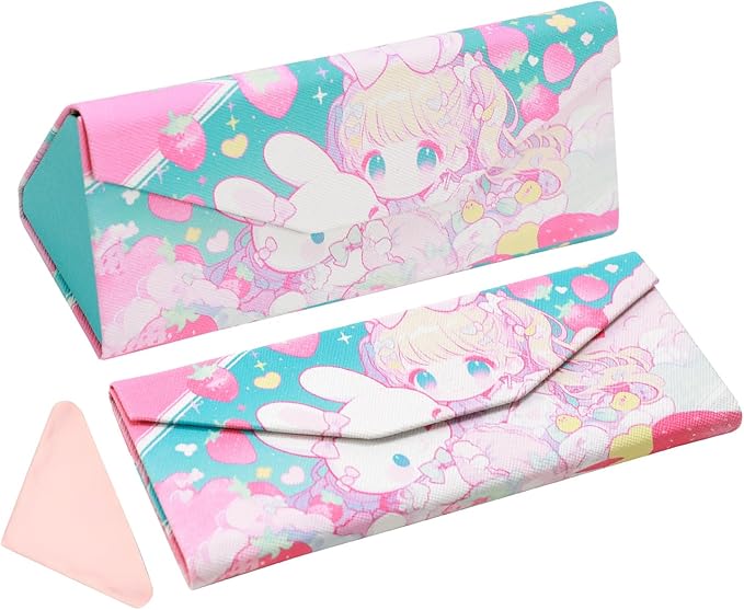 Foldable Glasses Case, Magnetic PU Leahter Sunglasses Case, Cute Hard Shell Folding Eyeglass Cases for Women Kids