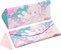 Foldable Glasses Case, Magnetic PU Leahter Sunglasses Case, Cute Hard Shell Folding Eyeglass Cases for Women Kids