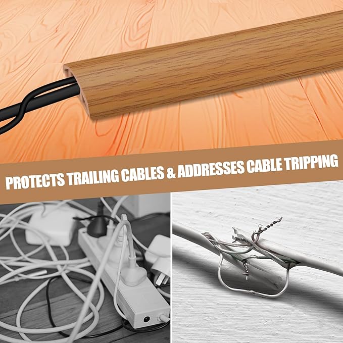 Floor Cord Cover Self Adhesive Cord Hider,20FT Cable Management, Extension Strip Protector for Wires, Prevent Cable Trips for Offices, Gyms, Exhibitions Cavity:0.39"(W) x 0.27"(H) Brown Wood