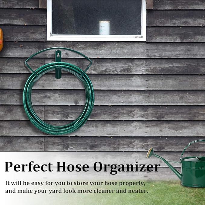 Deluxe Wall Mount Garden Hose Hanger Duty Metal Hose Holder Easily Holds 125 3/4’’ Hose Solid Steel Extra Bracing Forest Green