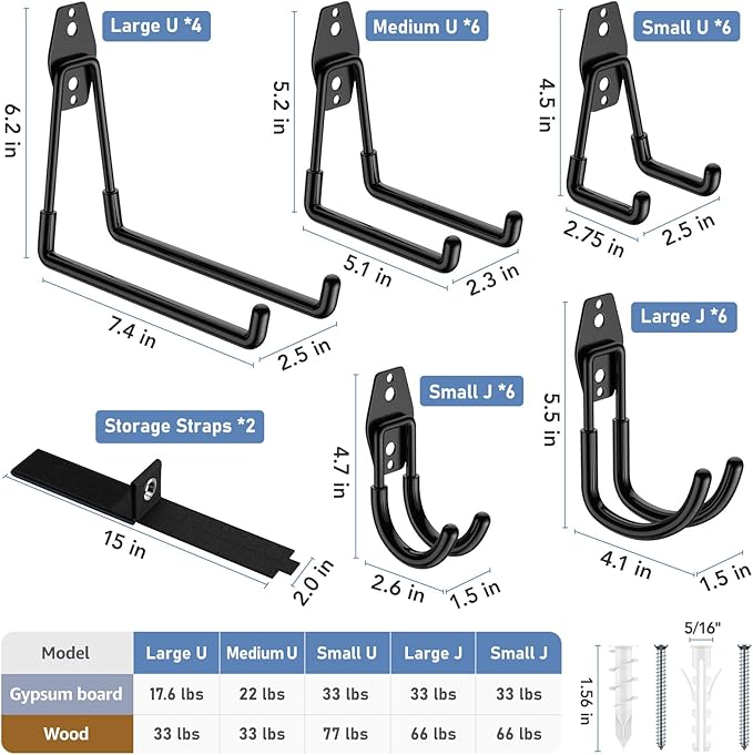 Garage Hooks with Anti-Slip Coating,Heavy Duty Wall Mount Storage Hooks for Hanging Bike,Hose,Ladder,Yard,Garden Tools (30 Pack Black)