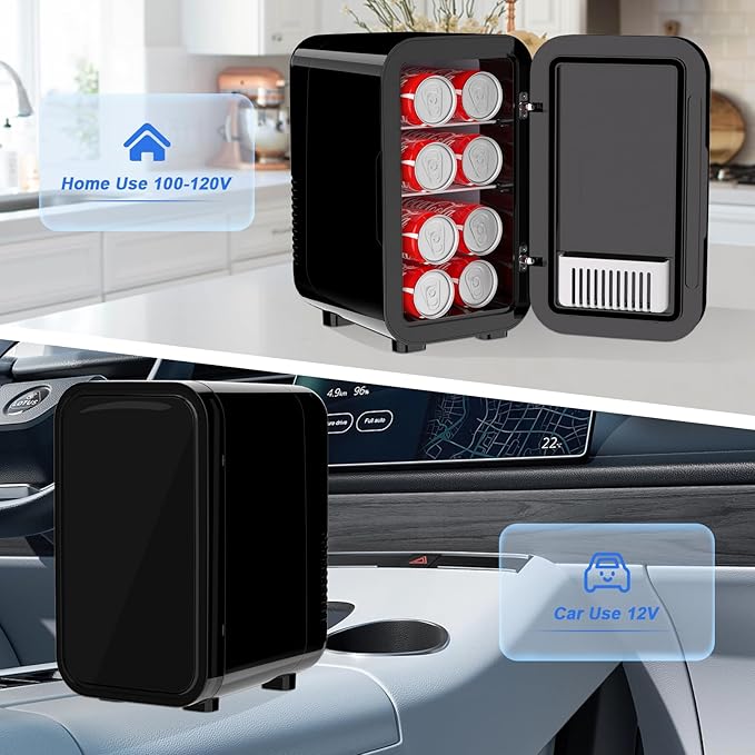 Mini Fridge, 6 Liter/8 Can 110V AC/DC Portable Thermoelectric Cooler Refrigerators for Bedroom, Skincare, Beverage, Office, Dorm Room and Car, Black
