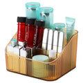 Amber Makeup Brush Holder Organizer for Vanity, Bathroom Countertop Organizer 5 Cups, Toiletry Storage & Display for Skincare, Perfume, Hairbrush, Sunglasses & Desk Accessories